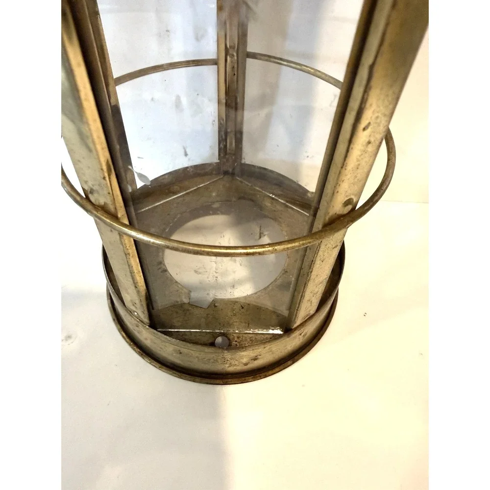 VTG Brass Marine Cargo Lantern Cylinder Glass Coastal Accent Decor Rustic Farm